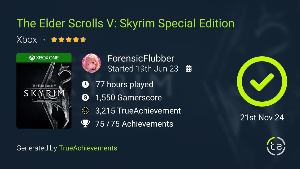 The Elder Scrolls V Skyrim Special Edition achievement summary
